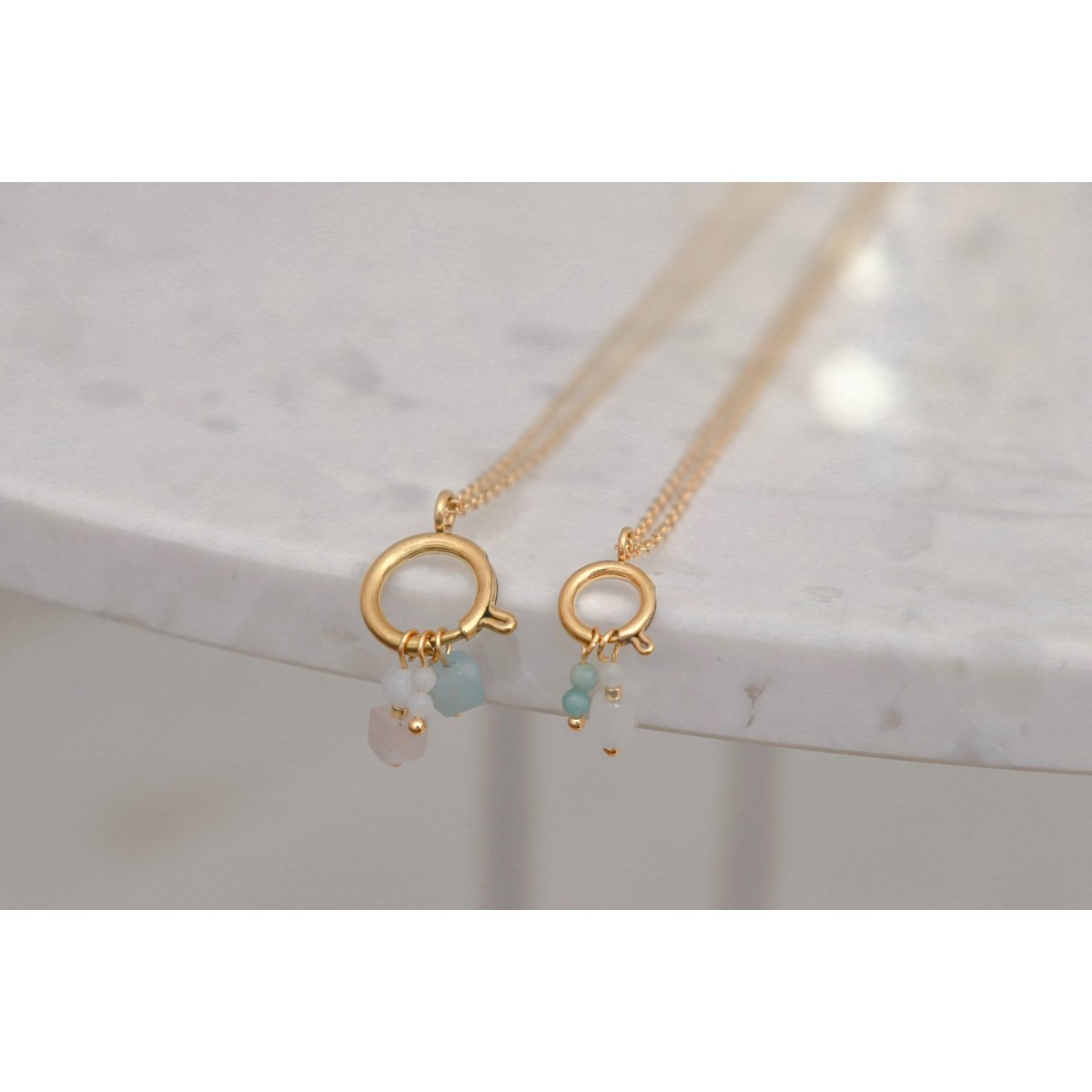 Slot Ketting 14 mm & Edelsteen Hangertjes - Goud