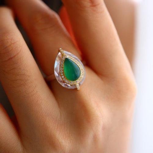 Royal Pear -Cut Green Onyx Ring - verstelbaar