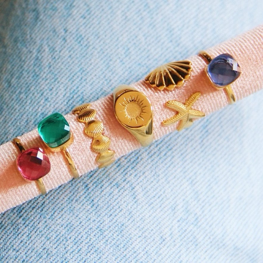 Stalen ring met fantasieprint - goud