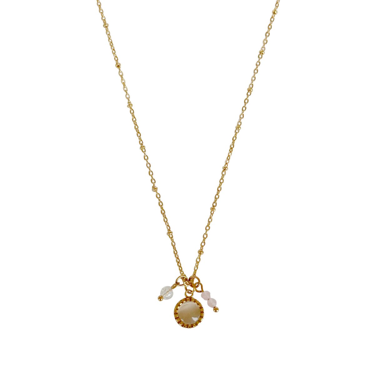 Cat's Eye & Rozenkwarts Ketting - Goud