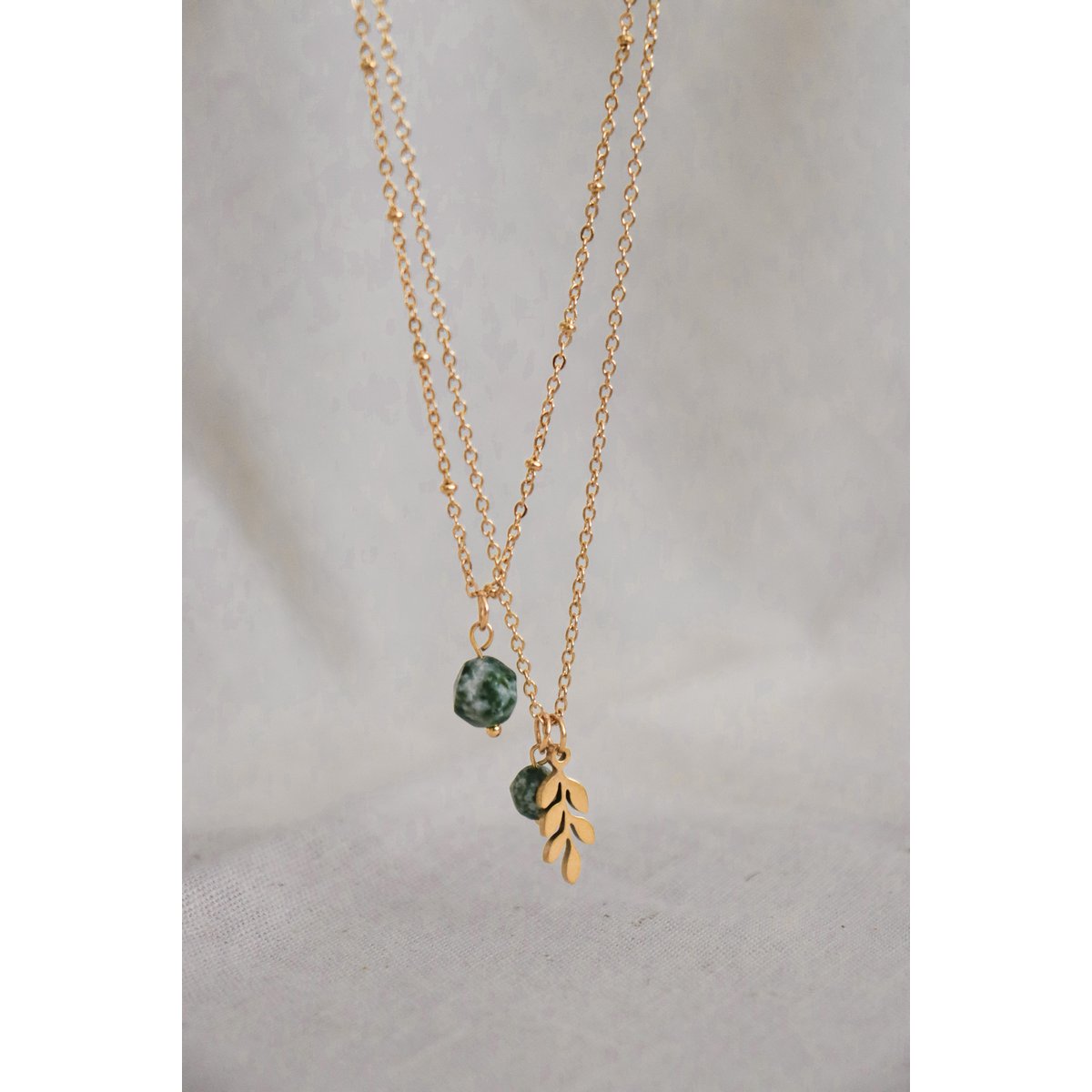 Green Spot Jaspis & Blaadje Ketting - Goud