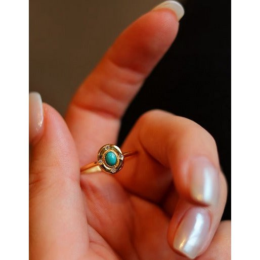 Modern vintage turquoise oval ring - adjustable