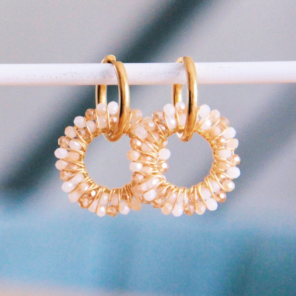 Stainless steel earring with round facet pendant – nude tones