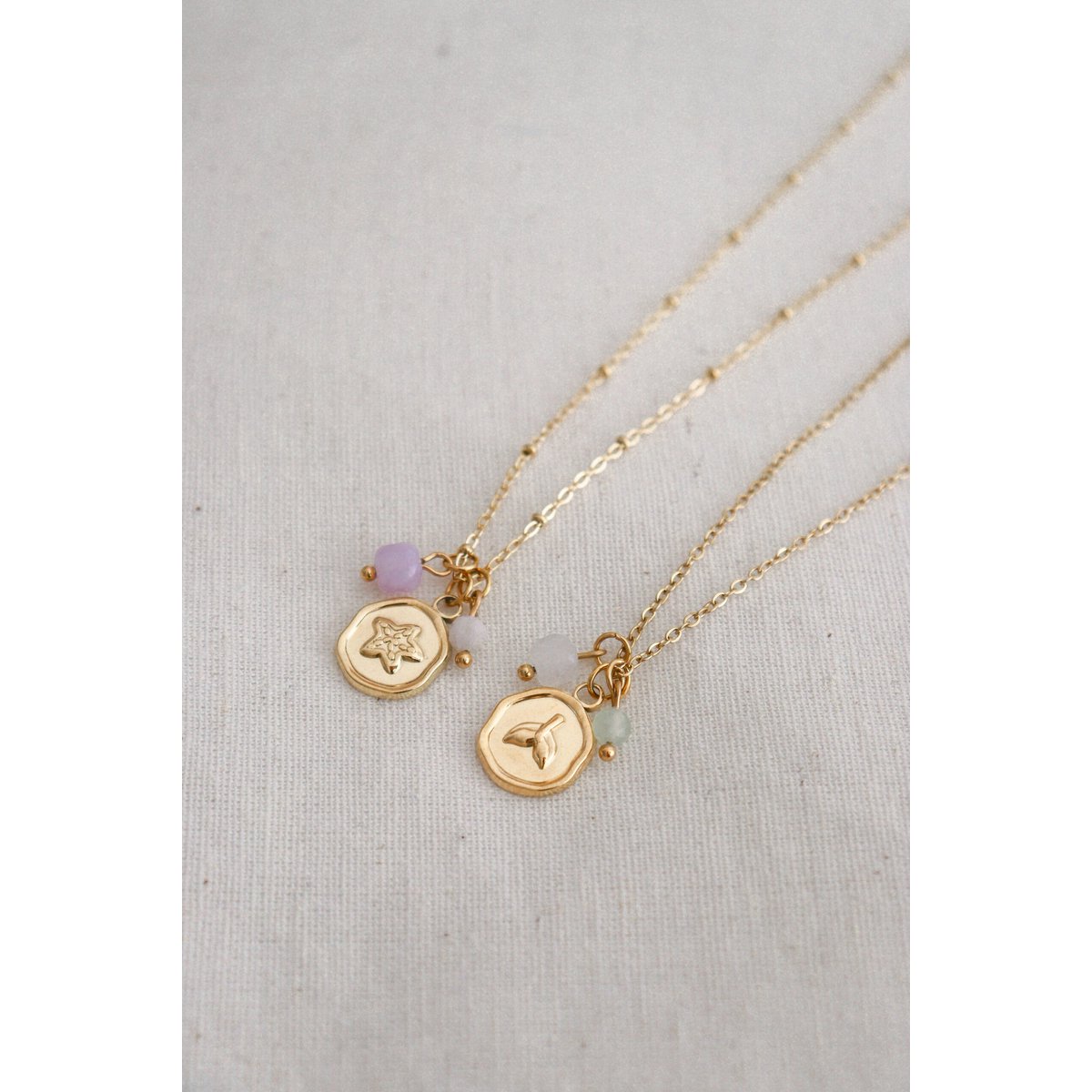 Ketting Jade, Chalcedoon & Mermaid - Goud