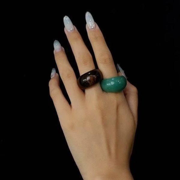 Minimalistische stoere look-ring-Tijgeroogsteen en witte jade