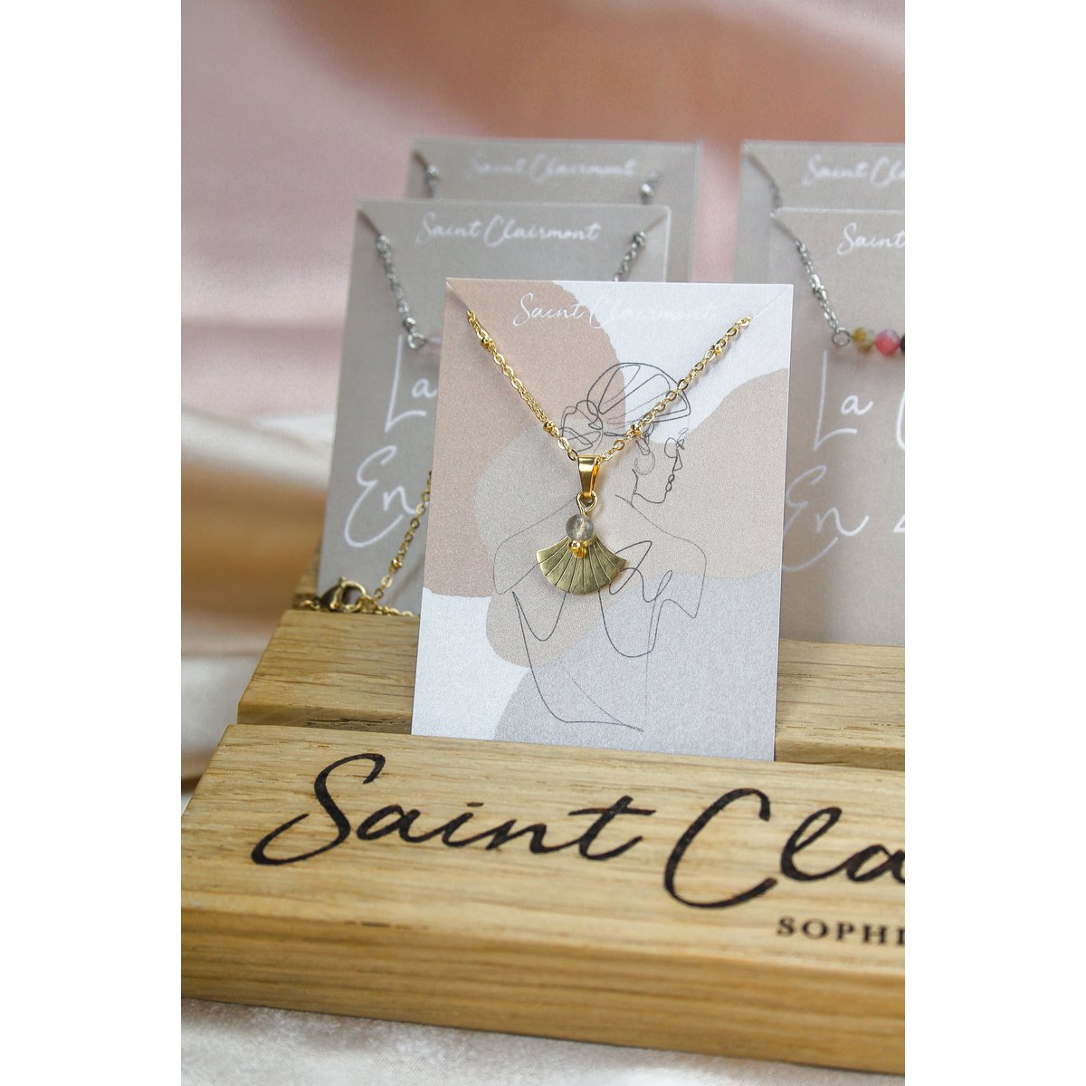 Ketting Gingko & Labradoriet - Goud