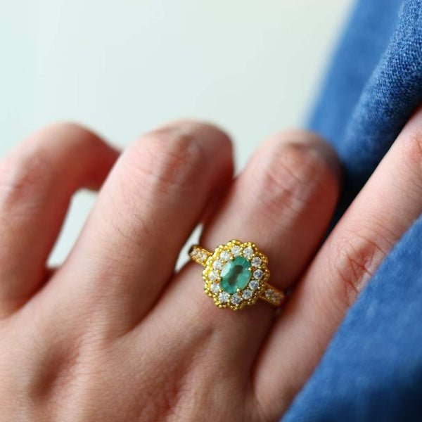 Emerald Gemstone Flower Ring - Real Emerald -verstelbaar