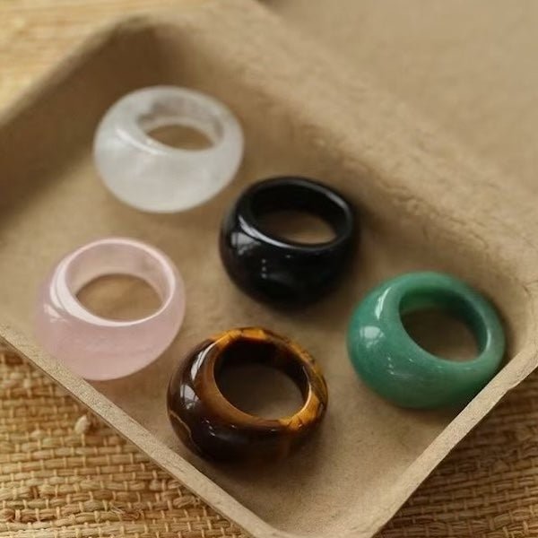 Minimalistische stoere look-ring-Tijgeroogsteen en witte jade