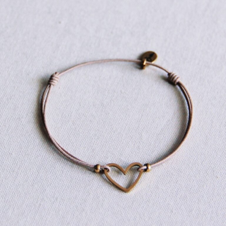 Elastische armband met open hart - taupe/goud