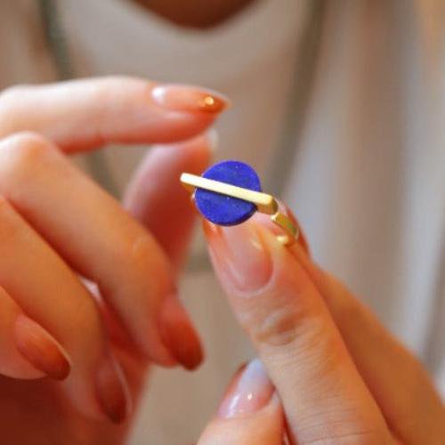 Minimalist lapis lazuli round gemstone ring - adjustable