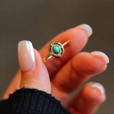 Modern vintage turquoise oval ring - adjustable