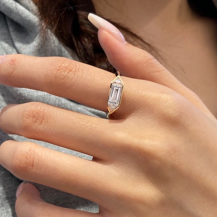 Radiant 3-stone moissanite ring