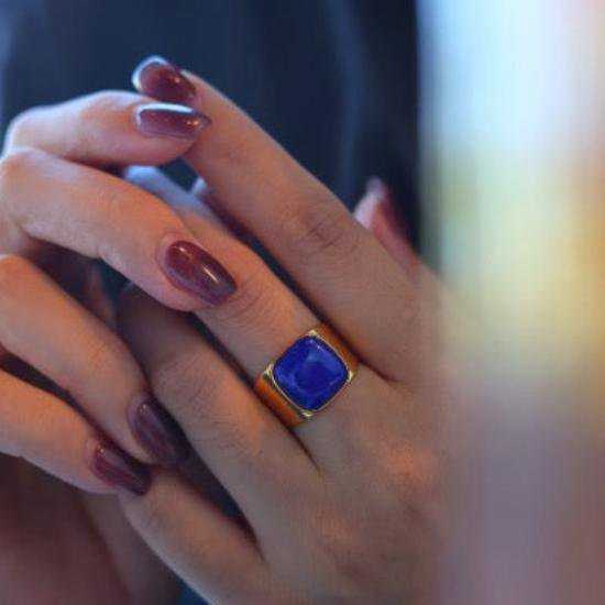 Bold look square lapis lazuli ring - adjustable