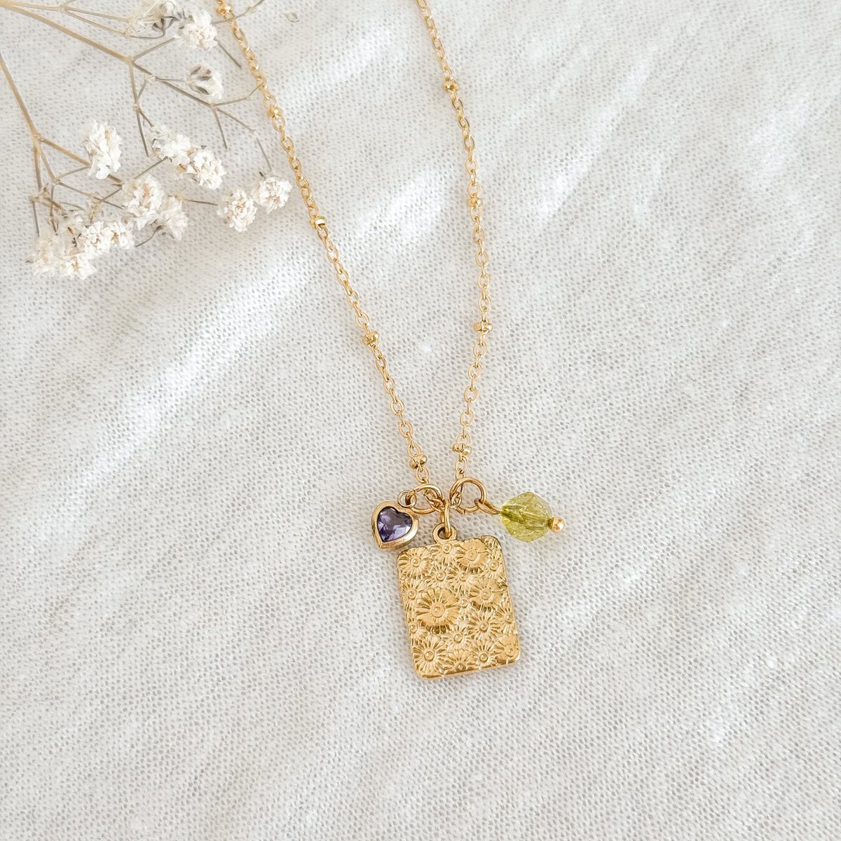 Ketting Bloemetjes & Peridot - Goud