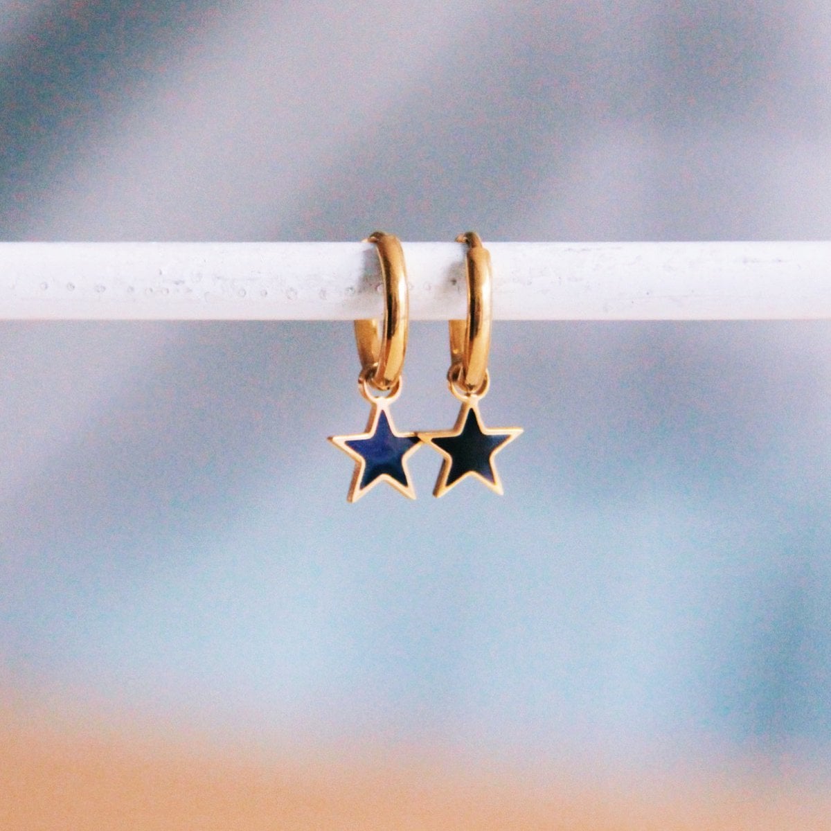 Stainless steel earrings with star - black