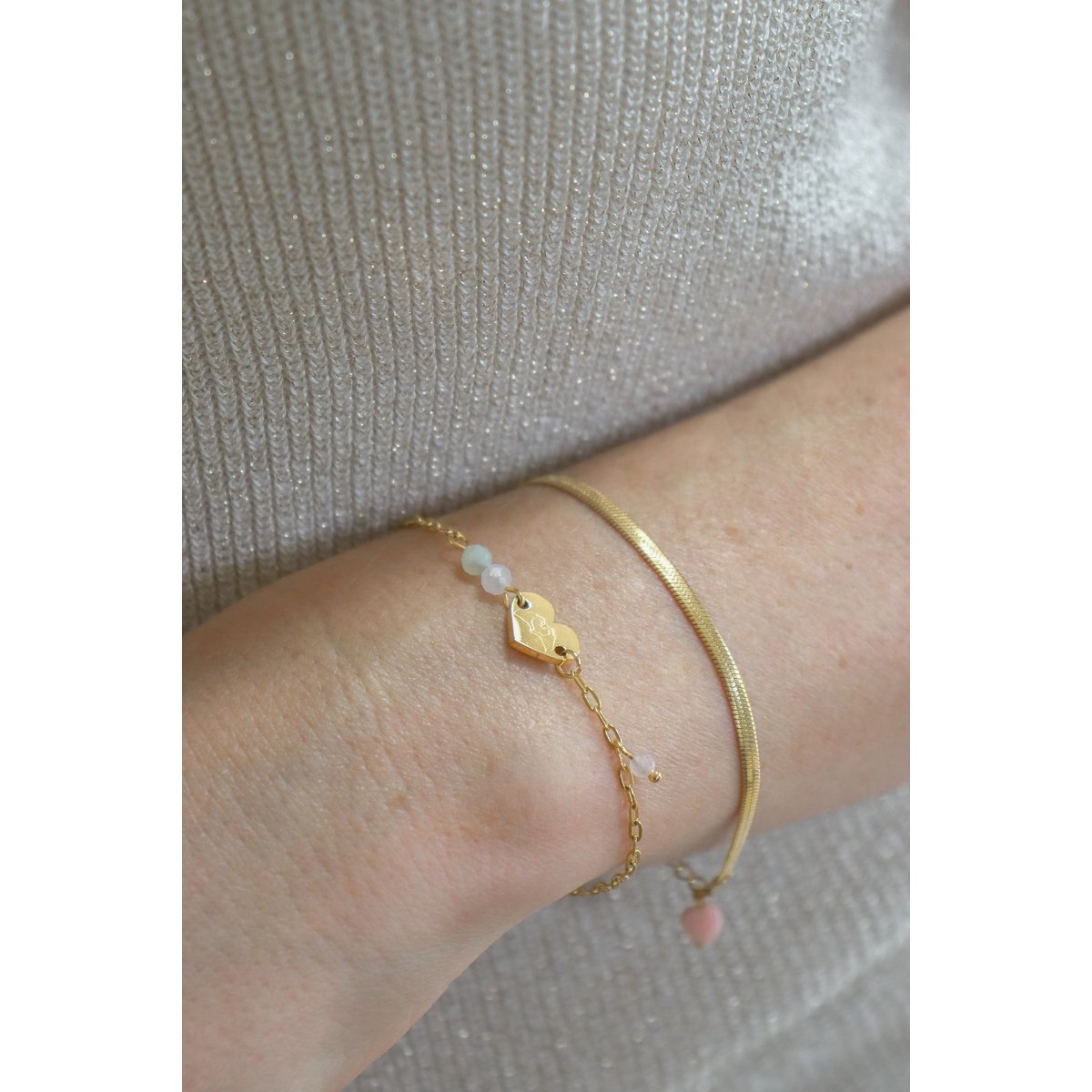 Snake Chain Armbandje & Roze Opaal - Goud